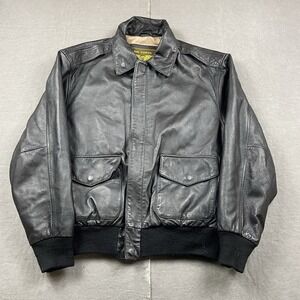 Landing Leather Jacket Mens Small Black Leather Air Force A-2 Full Zip Bomber
